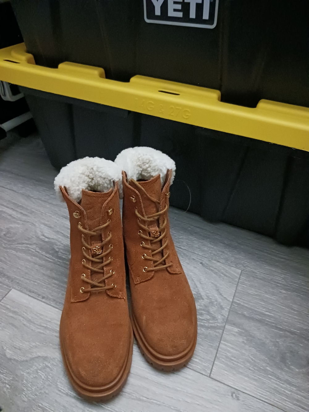 Ralph Lauren Chestnut Suede Shearling-Lined Lace-Up Ankle Boots